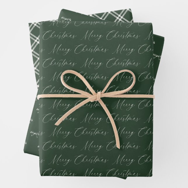 Festive Modern Green and Beige Christmas Wrapping Paper Sheet (In situ)