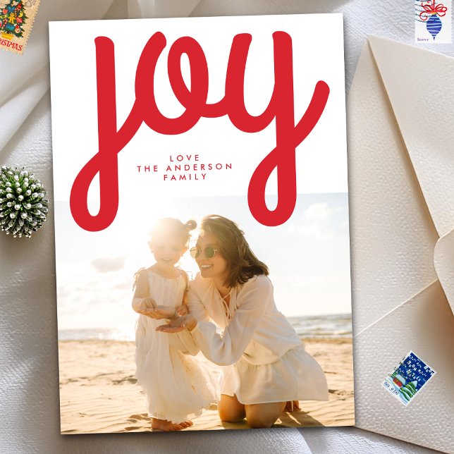 Festive Modern JOY Red Christmas Photo Holiday Card (Creator Uploaded)