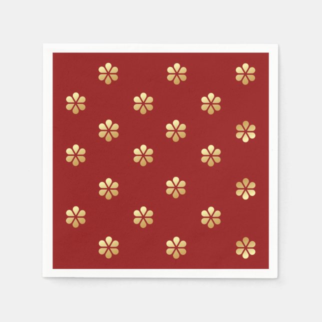 Festive Modern Red & Gold Daisy Christmas  Napkin (Front)