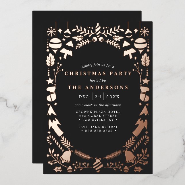 Festive Modern Rose Gold Black Christmas Party (Front/Back)