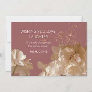 Festive Modern Rose & Gold Dust Floral Christmas Holiday Card
