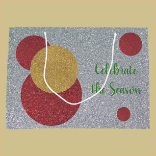 Festive Modern Silver Gold and Red Glitter Holiday Large Gift Bag