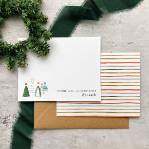 Festive Modern Watercolor Christmas Trees Holiday Card