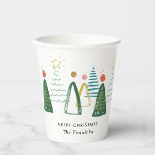 Festive Modern Watercolor Christmas Trees Holiday Paper Cups