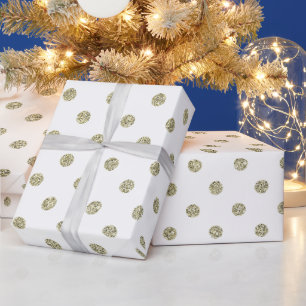 Festive modern white and gold glitter polka dots wrapping paper