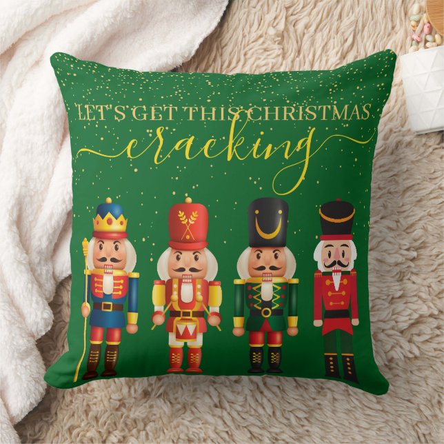 Festive Modern Xmas Green Cute Nutcracker Throw Pillow (Blanket)