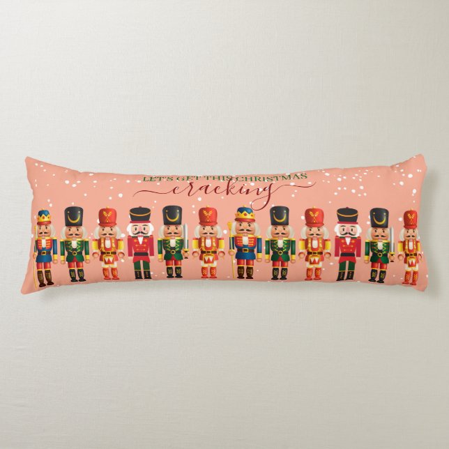 Festive Modern Xmas Pink Cute Nutcracker Body Pillow (Front)