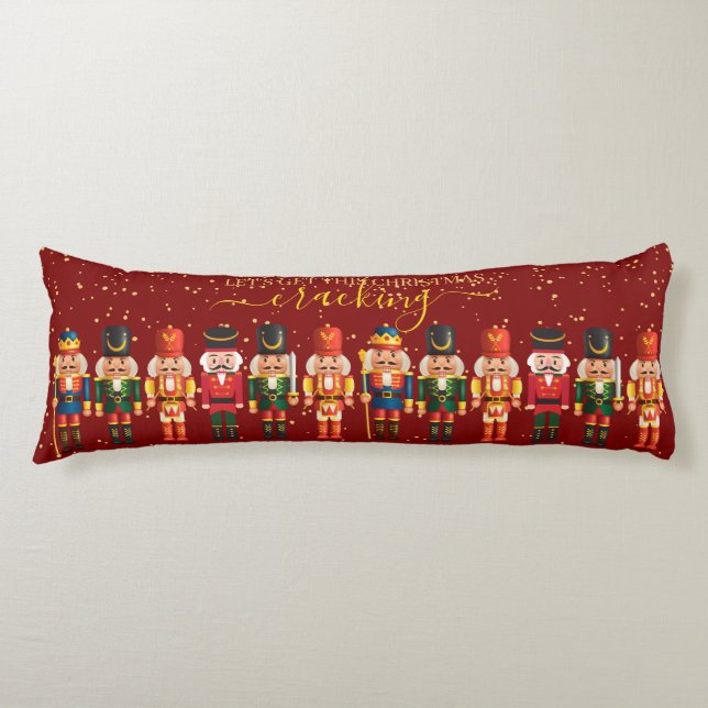 Festive Modern Xmas Red Cute Nutcracker Body Pillow (Front)