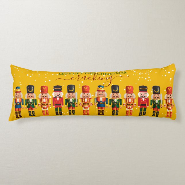 Festive Modern Xmas Yellow Cute Nutcracker Body Pillow (Front)