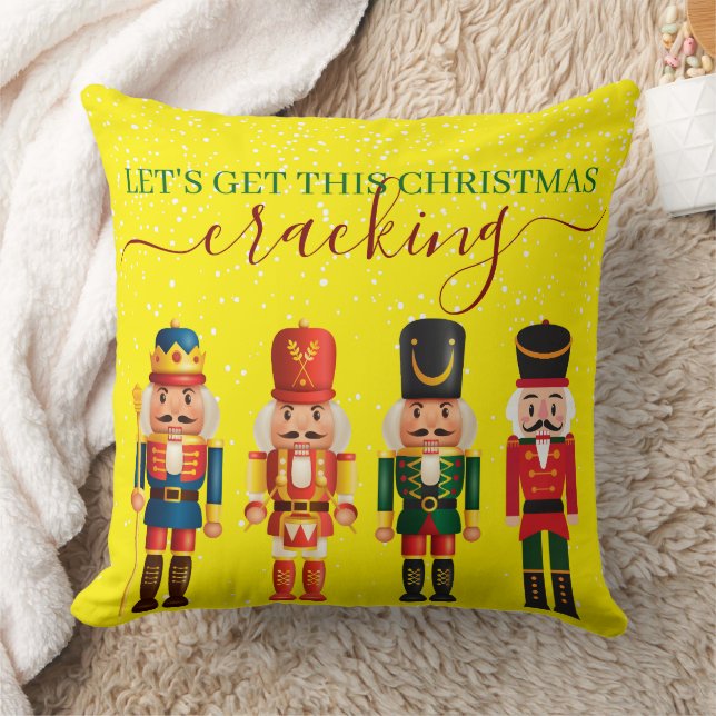 Festive Modern Xmas Yellow Cute Nutcracker Throw Pillow (Blanket)