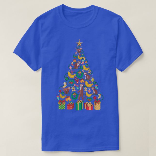 Festive Monkey Banana Xmas Tree Design  T-Shirt (Design Front)