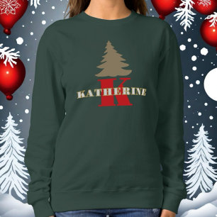 Festive monogrammed script red white gold tree sweatshirt