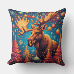 Festive Moose Decorated With Christmas Ornaments Throw Pillow