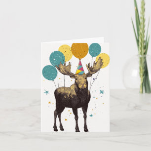 Festive Moose with Balloons Greeting Card