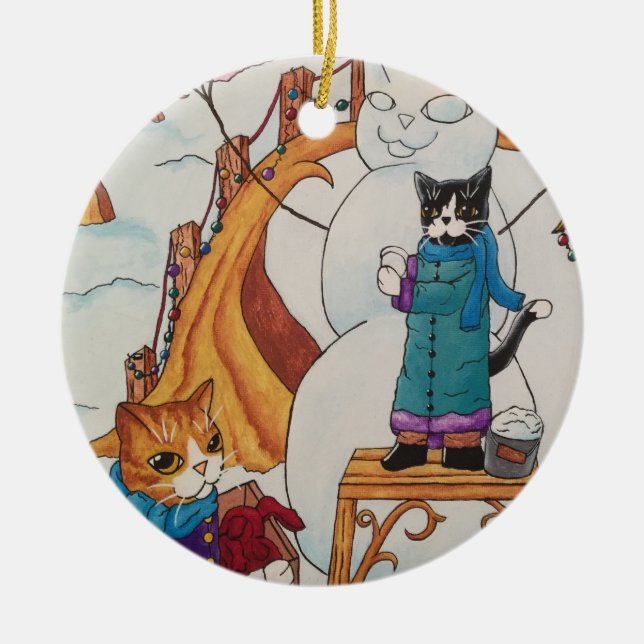 Festive Morning Ceramic Ornament (Front)
