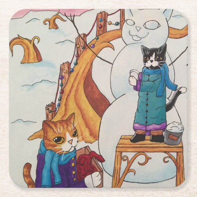 Festive Morning Square Paper Coaster (Front)