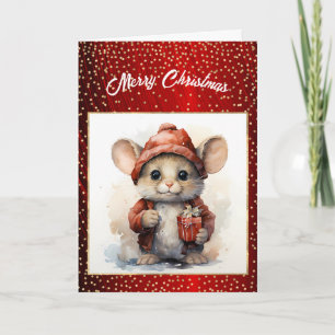 Festive Mouse Illustration Christmas  Card