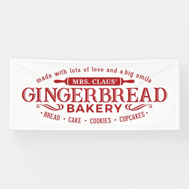 Festive Mrs. Claus Gingerbread Bakery business Banner (Horizontal)