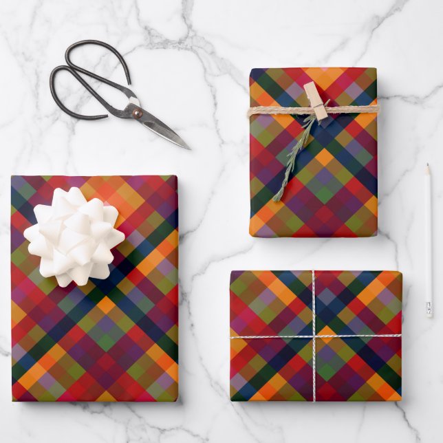 Festive Multicolor Retro Plaid Birthday Christmas Wrapping Paper Sheet (Front)