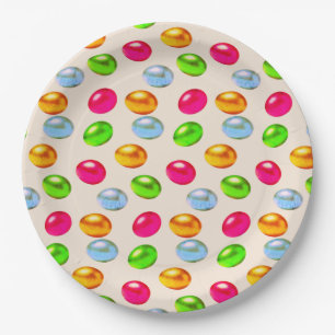 Festive Multicolored Easter Eggs on Beige Paper Plate