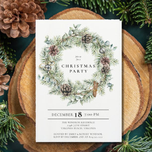 Festive Natural Wreath Holiday Party Invitation 