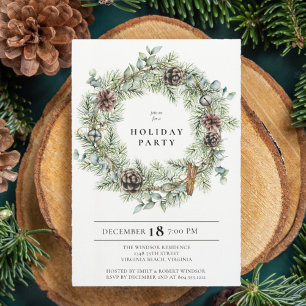 Festive Natural Wreath Holiday Party Invitation 