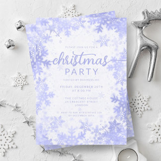 Festive Navy Blue Faux Foil Snowflakes Christmas  Invitation