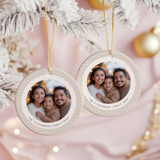 Festive Neutral Scandi Snowflake 2 Sided Photo Ceramic Ornament