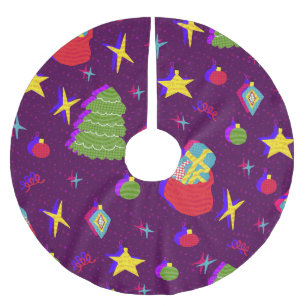 Festive New Year Christmas Pattern Brushed Polyester Tree Skirt
