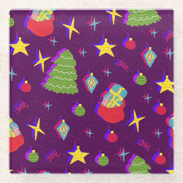 Festive New Year Christmas Pattern Glass Coaster (Front)