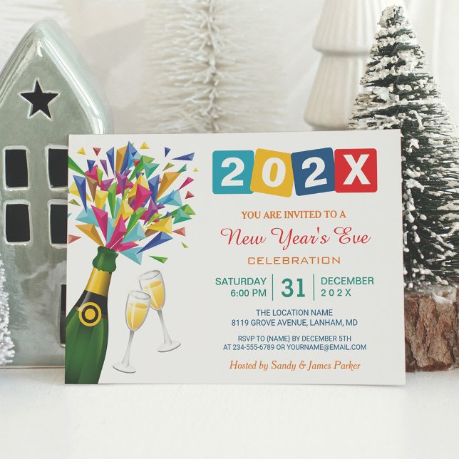 Festive New Year's Eve Bash Colourful Confetti Invitation (Creator Uploaded)