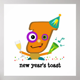 Festive New Year's Toast Kawaii Cartoon Poster