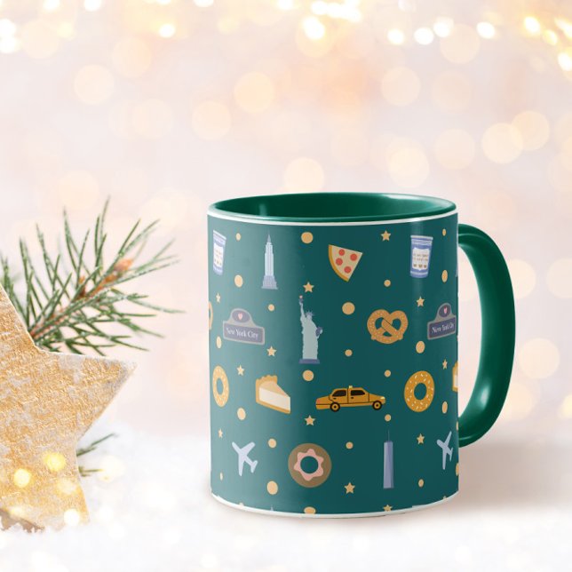 Festive New York City Pattern Christmas Green Mug (Creator Uploaded)