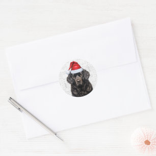 Festive Newfoundland Woof Word Art Christmas Classic Round Sticker