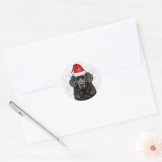 Festive Newfoundland Woof Word Art Christmas Classic Round Sticker