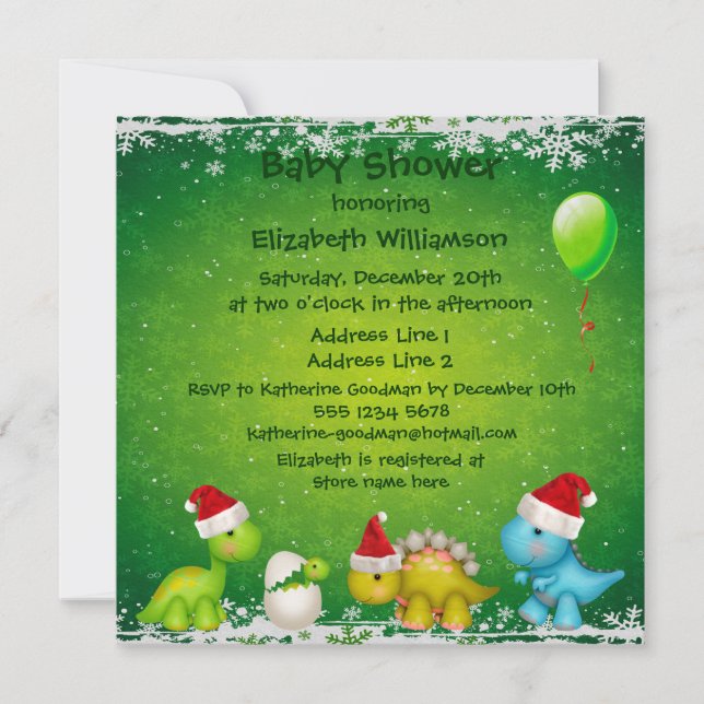 Festive Newly Hatched Baby Dino Baby Shower Invitation (Front)