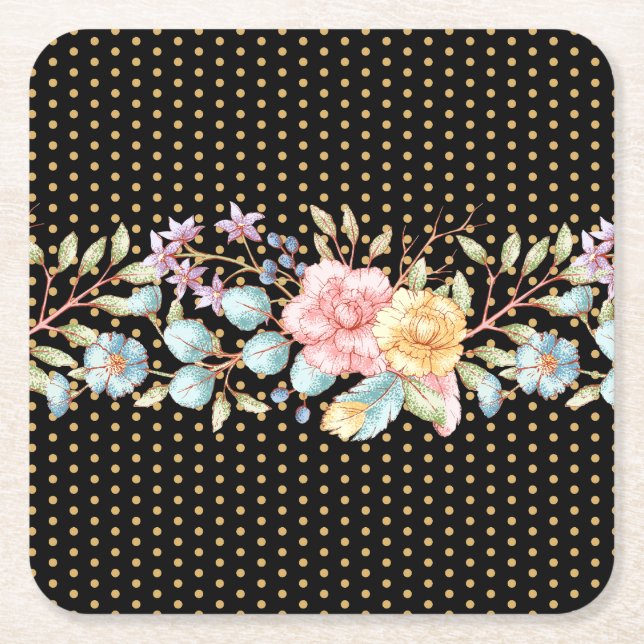 Festive Night Blooms Square Paper Coaster (Front)