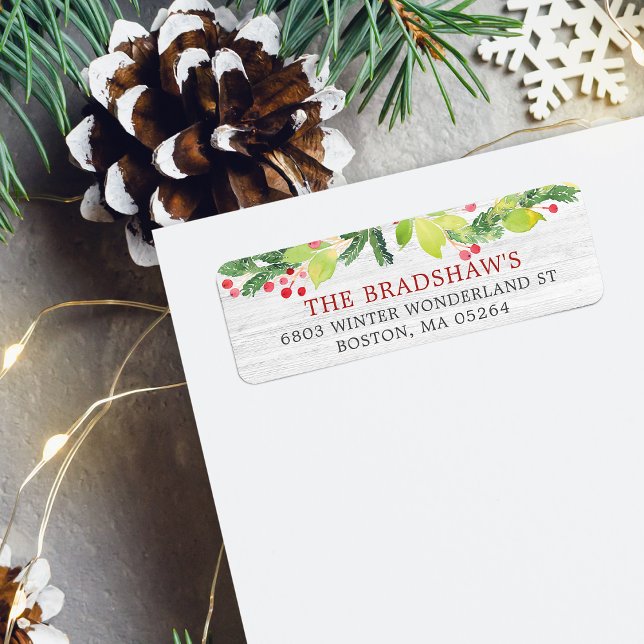Festive Noël Greenery Berries Retour Adresse (Festive Christmas Greenery Berries Return Address Label)