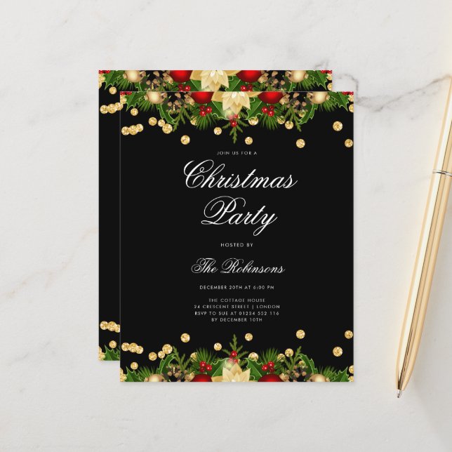 Festive Noël Invitation de vacances avec programme (Devant/Arrière en situation)