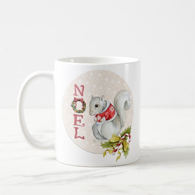 Festive Noel Squirrel Coffee Mug (Left)
