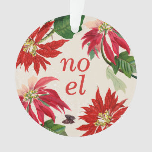 Festive Noel Watercolor Poinsettia Floral  Ornament