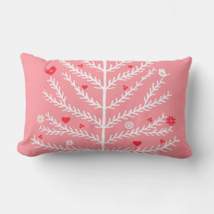 Festive Nordic Christmas Tree Deer Pink Lumbar Pillow