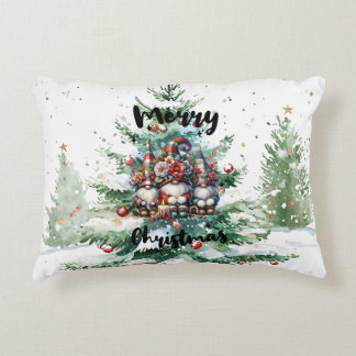 Festive Nordic Gnome Trio with Candles and Winter Accent Pillow