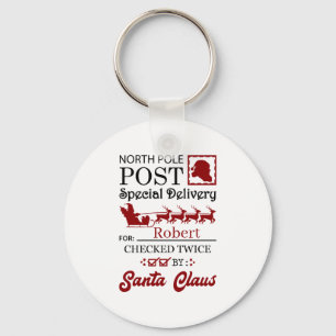 Festive North Pole delivery add name Keychain