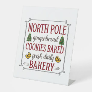 Festive North pole gingerbread bakery Pedestal Sign