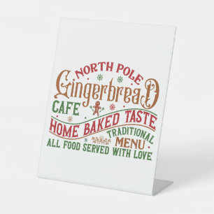 festive North pole gingerbread cafe Pedestal Sign