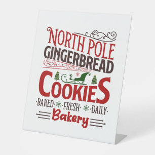 festive North pole gingerbread cookie bakery Pedestal Sign