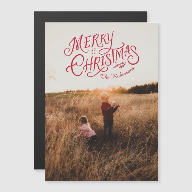 Festive Nostalgia Merry Christmas Photo Magnet (Front/Back)