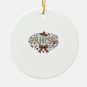 Festive Nurse Vintage Engraving Shirt Design_1 Ceramic Ornament