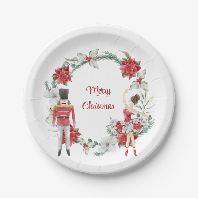 Festive nutcracker elegant christmas  paper plate (Front)